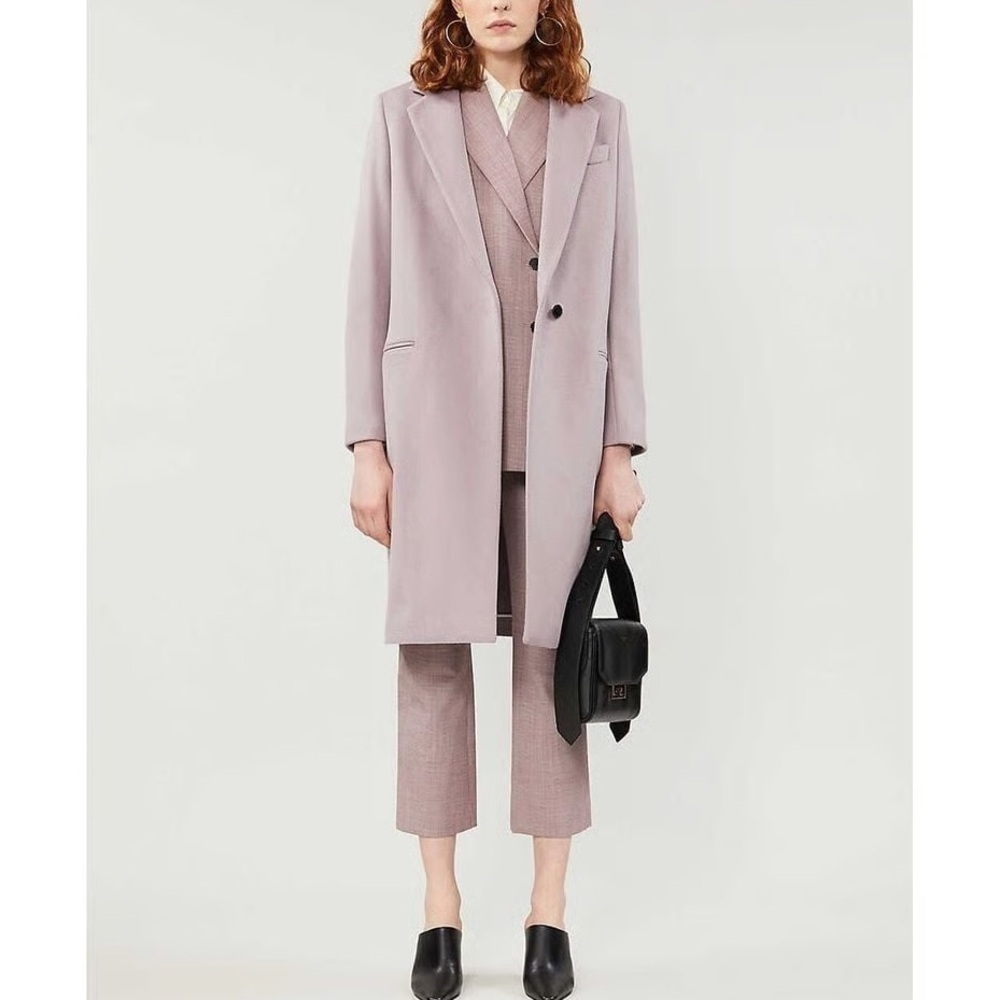 Reiss Women’s Crombie Wool-Blend Coat Jacket Two Jet Pocket, Lavender, Size 8